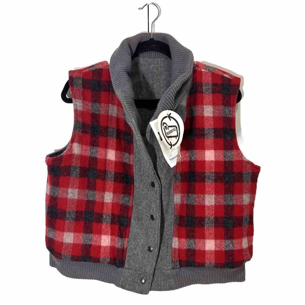 Woolrich Vest‎ Women’s L Wool Check Plaid Reversible 3M Thinsulate NWT